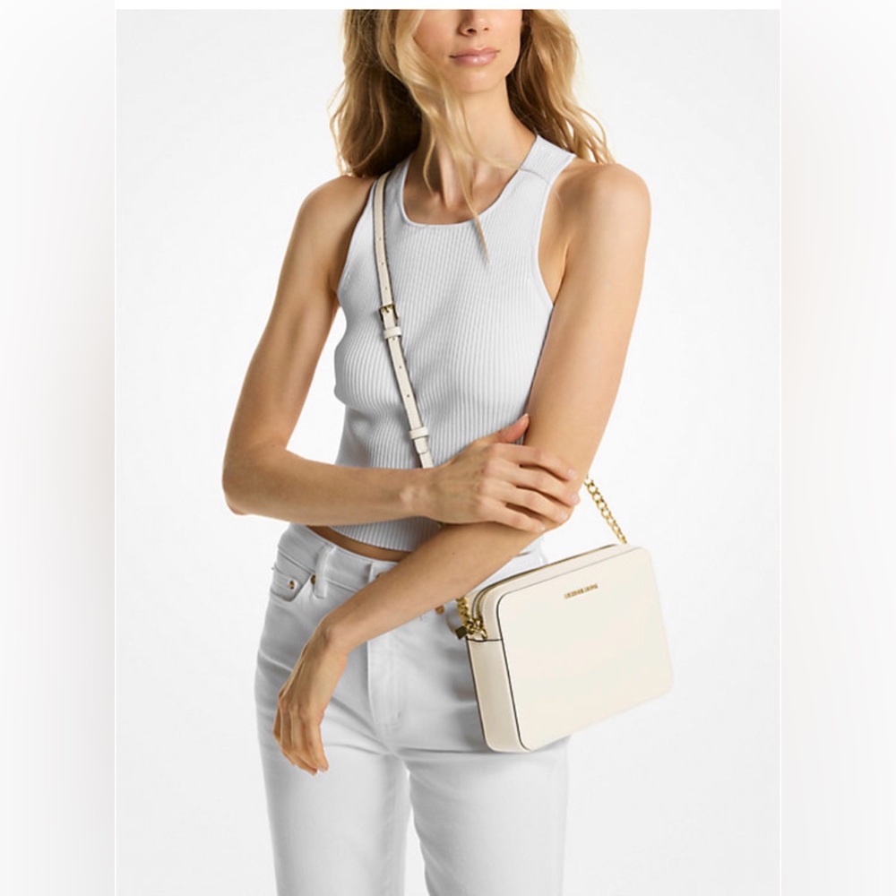 MICHAEL Michael Kors Jet Set Large Saffiano White Leather Crossbody Bag